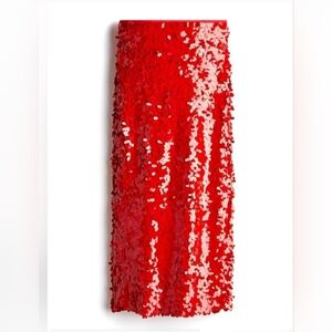 New Holiday 2024 H&M Red Sequined Midi Skirt Sz XS S L